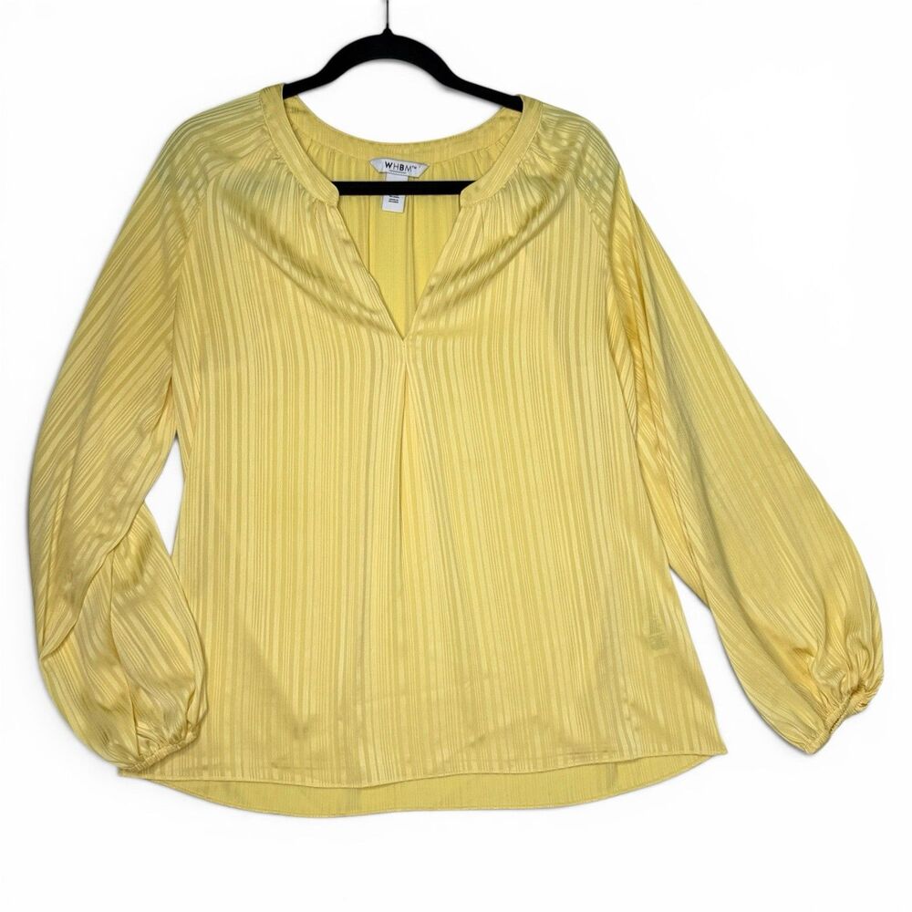White House Black Market Pastel Yellow Satin Peasant Blouse Long Sleeve Top L